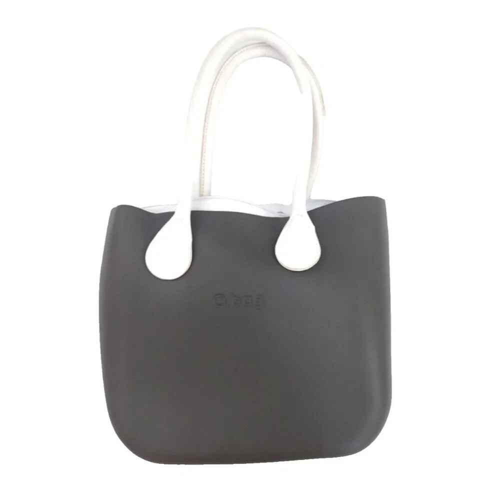 O‎ BAG Womens Shoulder Tote Purse Gray & White Rubber Removable Canvas Insert